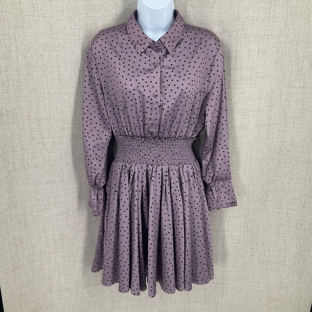 Gianni Bini Polka Dot Dress Womens M Purple‎ Smocked Waist Mini Whimsigoth